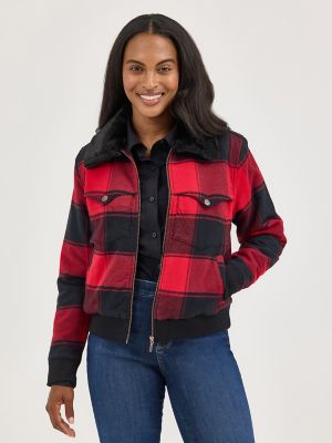 Women's Wrangler Lined Bomber Jacket in Red Buffalo