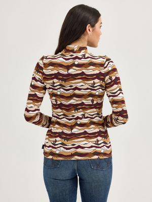 Women's Western Print Mock Neck Shirt in Desert