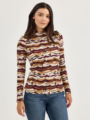 Women's Western Print Mock Neck Shirt in Desert