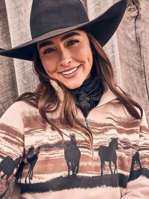 Women's Western Quarter Zip Sweatshirt in Cream