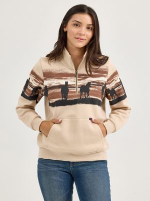 Women's Western Quarter Zip Sweatshirt in Cream
