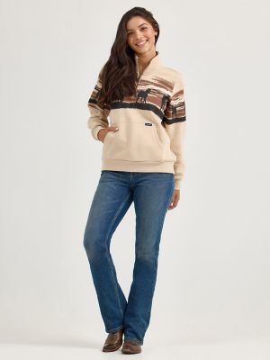 Women's Western Quarter Zip Sweatshirt in Cream alternative view 3