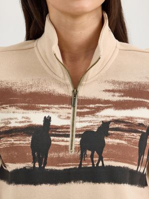 Women's Western Quarter Zip Sweatshirt in Cream alternative view 6