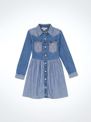 Girl's Long Sleeve Western Denim Dress