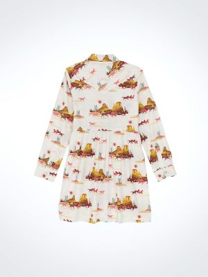 Girl's Long Sleeve Printed Western Snap Dress in Mesa White
