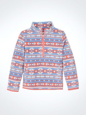 Girl's Southwest Quarter-Zip Sherpa Pullover in Peri Blue main view