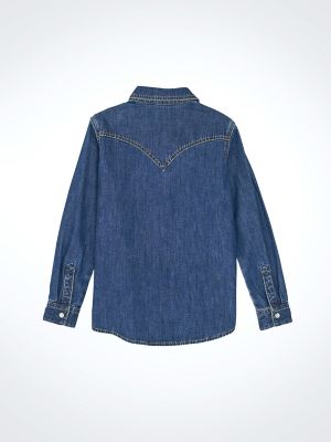 Girl's Embroidered Western Snap Denim Shirt in Dark Denim alternative view