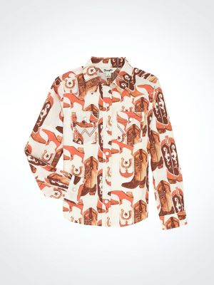 Girl's Bold Print Western Snap Shirt in Pink Boots