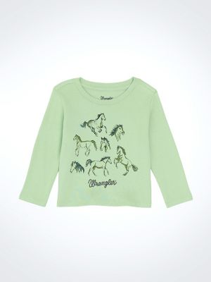 Little Girl's Western Graphic Long Sleeve Tee in Mint Green