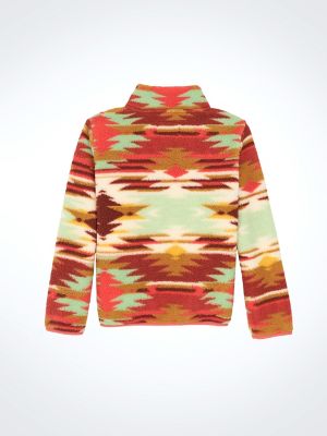 Girl's Southwest Quarter-Zip Sherpa Pullover in Green Mist alternative view