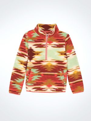 Girl's Southwest Quarter-Zip Sherpa Pullover in Green Mist main view