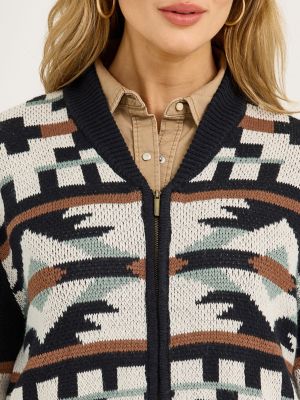 Women's Southwestern Full Zip Cardigan Sweater in Black