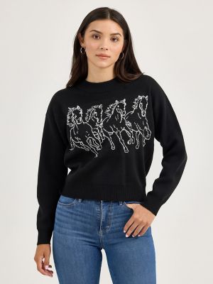 Women's Wrangler Horse Instarsia Crew Neck Sweater