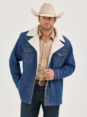 Men's Western Sherpa Lined Denim Wrange Jacket in Medium Wash