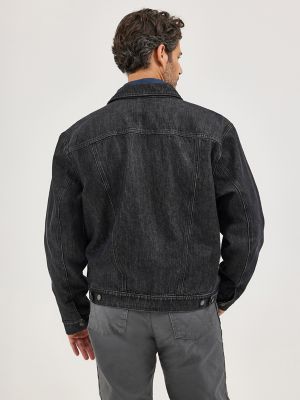 Men's Wrangler Flannel Lined Western Denim Jacket in Washed Black
