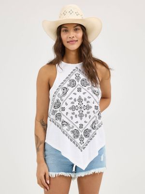 Women's Wrangler Bandana Diamond Front Tank in White alternative view