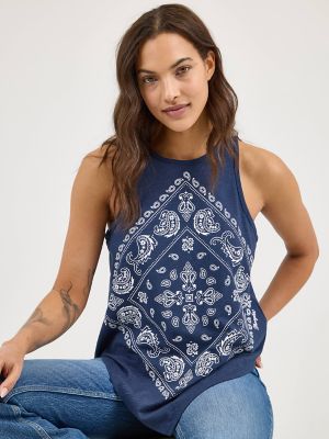 Women's Wrangler Bandana Diamond Front Tank in Navy