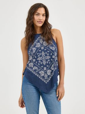 Women's Wrangler Bandana Diamond Front Tank in Navy