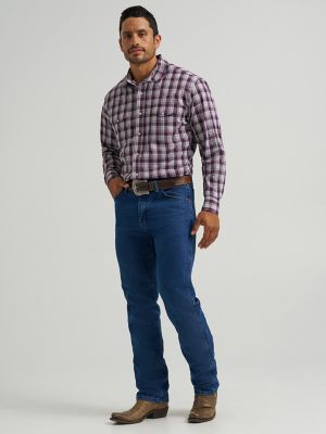 Men's Wrinkle Resist Long Sleeve Western Snap Plaid Shirt in Burgundy