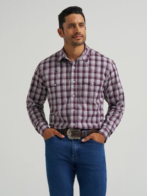 WIDE SLEEVE PLAID シャツ Men's Wrinkle Resist Long Sleeve Western Snap Plaid Shirt