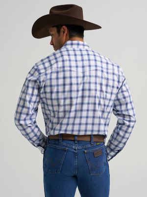 Men's Wrinkle Resist Long Sleeve Western Snap Plaid Shirt in Atlantic Plaid