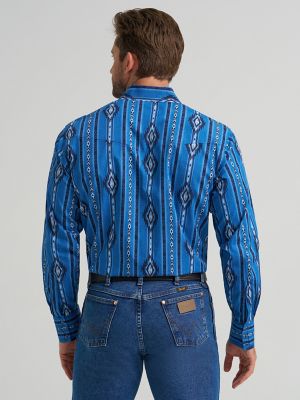 Men's Checotah® Long Sleeve Western Snap Printed Shirt in Blue Darkly