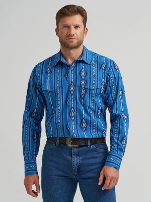 Men's Checotah® Long Sleeve Western Snap Printed Shirt in Blue Darkly