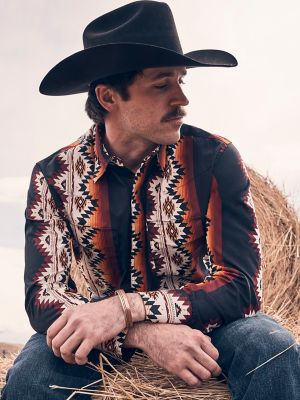 グッチスタッズ付きウェスタンTシャツ Men's Checotah® Long Sleeve Western Snap Printed Shirt | NEW