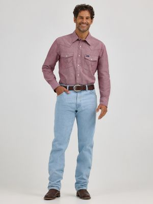Cowboy Cut® Long Sleeve Western Snap Chambray Work Shirt in Chambray Wine