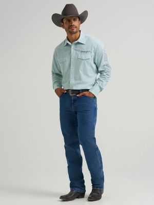 Men's Wrangler® Logo Long Sleeve Western Snap Shirt in Grassy alternative view