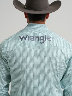 Men's Wrangler® Logo Long Sleeve Western Snap Shirt in Grassy alternative view 5