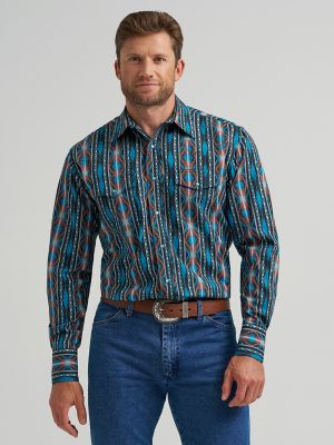 Men's Checotah® Long Sleeve Western Snap Printed Shirt in Turquoise Crimson