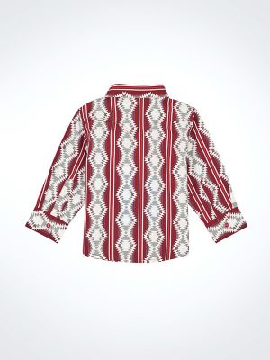 Little Boy's Checotah Long Sleeve Western Snap Shirt in Burgundy Shadow