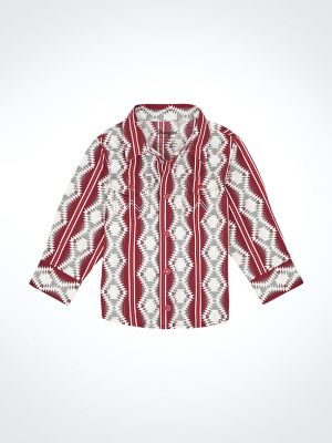 Little Boy's Checotah Long Sleeve Western Snap Shirt in Burgundy Shadow