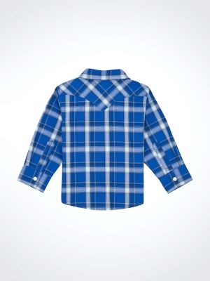 Little Boy's Long Sleeve Plaid Western Snap Shirt in True Blue alternative view
