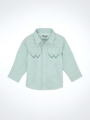 Little Boy's Long Sleeve Print Western Snap Shirt in Grassy