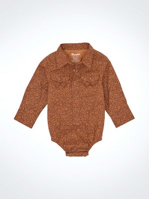 Baby Boy's Long Sleeve Western Snap Bodysuit in Rustic Brown
