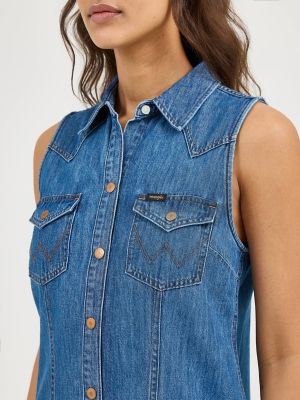 Women's Denim Shift Dress in Meadow Mist