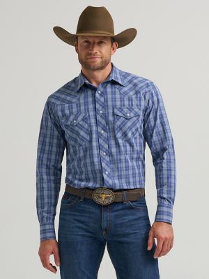 Men's 20X® Competition Advanced Comfort Long Sleeve Two Pocket Western Snap Shirt in Ocean Plaid
