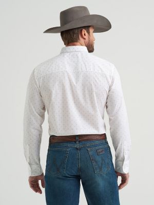 Men's Cody Johnson One Pocket Button Down Shirt in White Ditsy Print