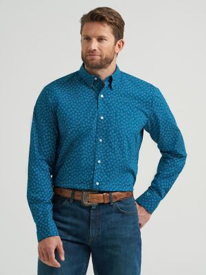 Men's Cody Johnson One Pocket Button Down Shirt in Ink Blue Cell