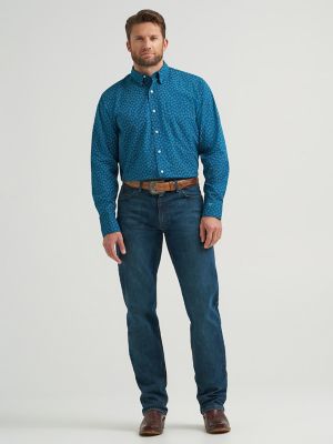 Men's Cody Johnson One Pocket Button Down Shirt in Ink Blue Cell