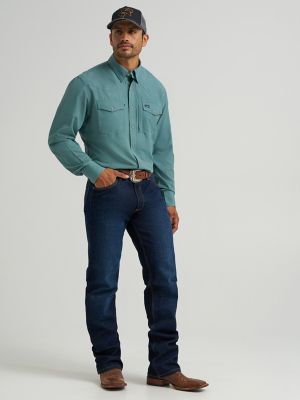 Men's Wrangler Performance Snap Long Sleeve Solid Shirt in Pine