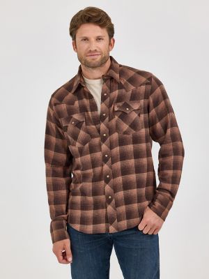 Men's Wrangler Retro® Long Sleeve Flannel Western Snap Plaid Shirt