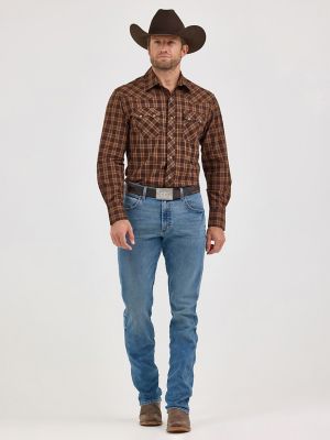 Men's Wrangler Retro® Long Sleeve Sawtooth Snap Pocket Western Shirt in Mocha Brown