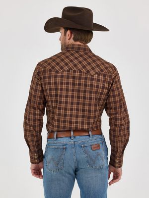 Men's Wrangler Retro® Long Sleeve Sawtooth Snap Pocket Western Shirt in Mocha Brown