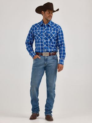 Men's Wrangler Retro® Long Sleeve Sawtooth Snap Pocket Western Shirt in True Blue