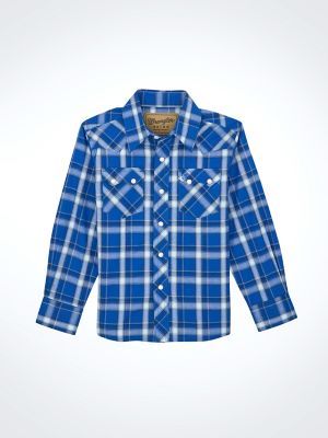 Men's Wrangler Retro® Long Sleeve Sawtooth Snap Pocket Western Shirt in True Blue