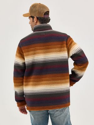 Men's Wrangler® Striped Quarter-Zip Sherpa Pullover in Sunset Stripe