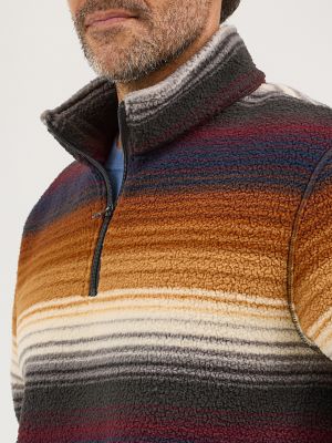Men's Wrangler® Striped Quarter-Zip Sherpa Pullover in Sunset Stripe